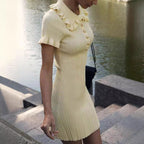 Ruffled Classic Dress Retro French Hepburn Tight Knitted Dress