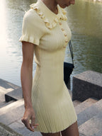 Ruffled Classic Dress Retro French Hepburn Tight Knitted Dress