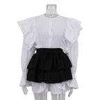 Ruffled Flared Sleeve Shirt Dress for French Minority Matching Cinched Short Dress