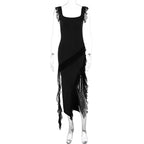 Ruffles Elegant Maxi Dresses Backless Split Sexy Chiffon Long Party Dress