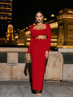 Flower Bandage Skirt Set In Red