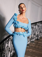 Flower Bandage Skirt Set In Blue