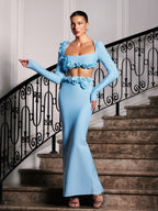Flower Bandage Skirt Set In Blue