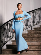 Flower Bandage Skirt Set In Blue