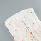 Floral printed strapless back tied rope dress