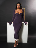 Patchwork Square Collar Evening Fishtail Dress