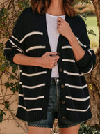 Striped V-Neck Knit Cardigan