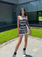 Letter Print Strapless Hip Club Mini Dress