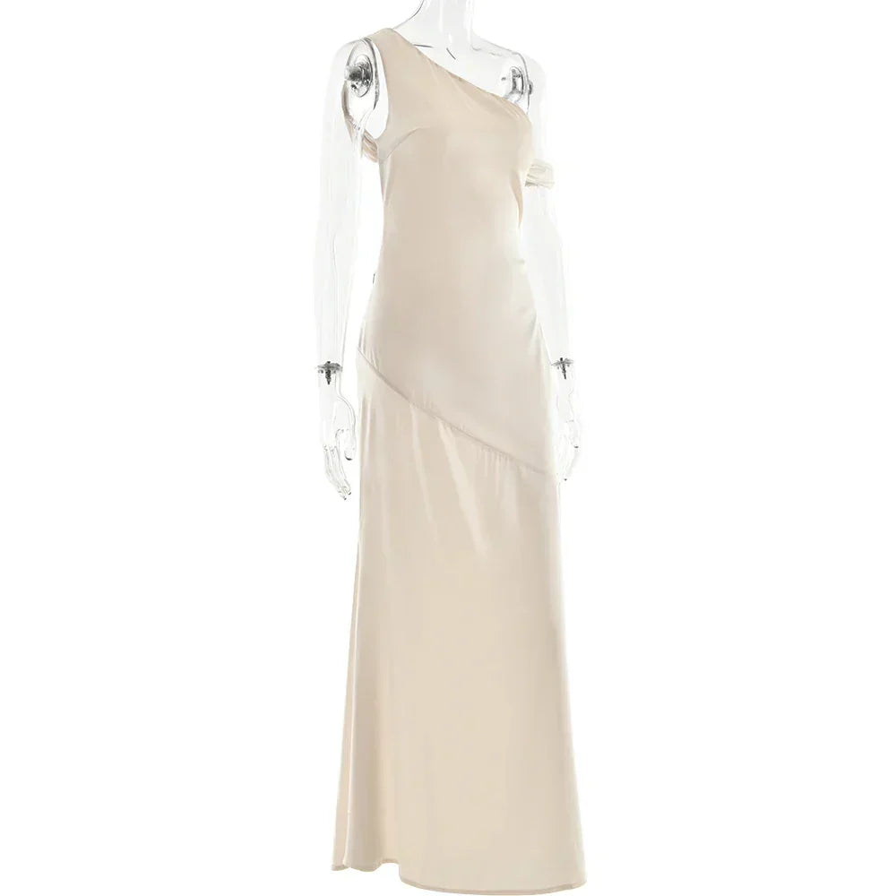 Satin Apricot Backless Long Dress