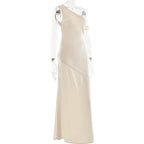Satin Apricot Backless Long Dress