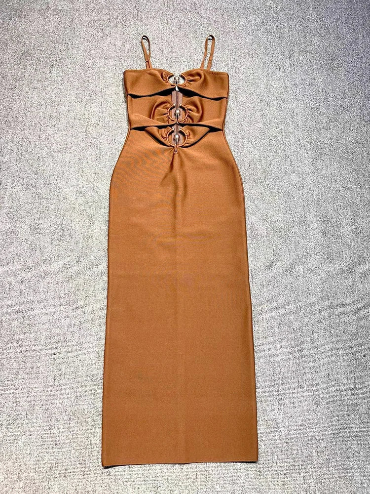 Strappy Hook Cut Out Bodycon Midi Dress