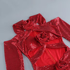 Luxury V - Neck Slit Evening Dress â€?Floral Hem Party Elegance