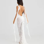 Lace Patchwork Backless Trailing Long Dress