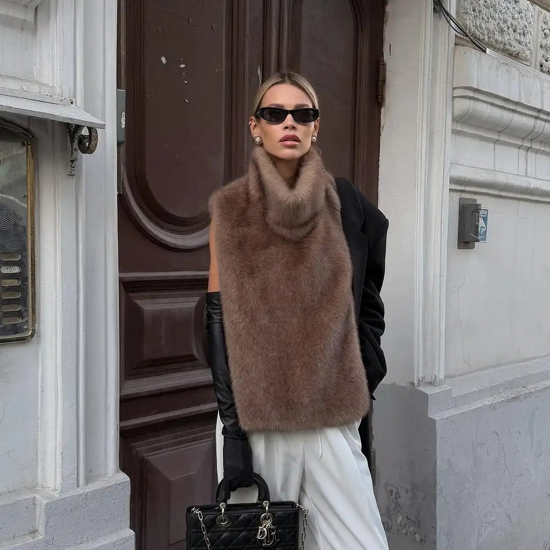 Faux Fur Vest Crop Top