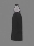 Halter Neck Lace Patchwork Black Maxi Dress