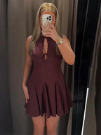 Hollow Out Bow Sleeveless Pleated Short Dress