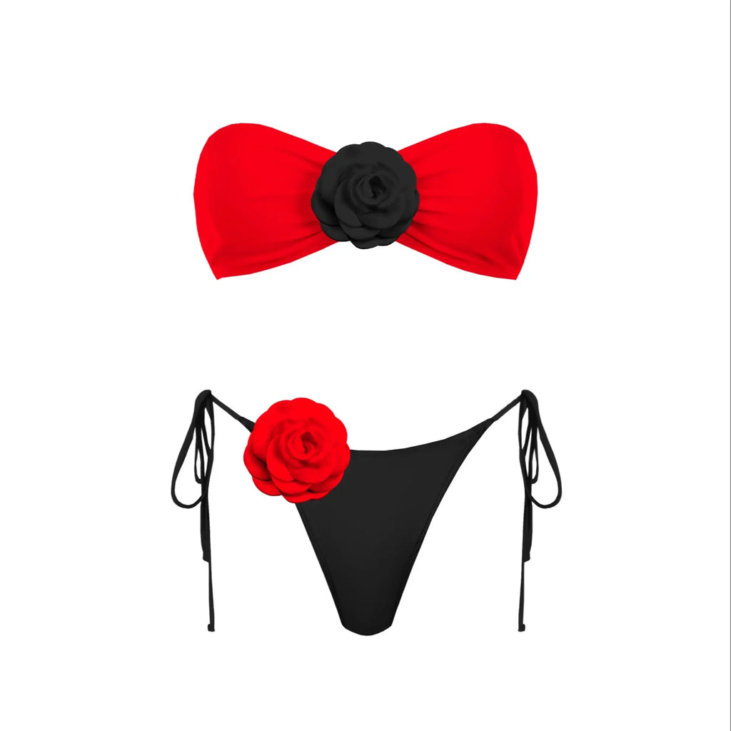 3D Floral Halter Bikini Set