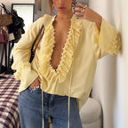 Casual Chiffon Pleated Laceup Blouse