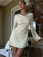 Elegant Backless Lace - Up Satin Party Mini Dress