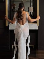 Trailing Flowing Skirt Patchwork Lace Dress