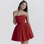 Elegant Strapless Corset A Line Solid Mini Dress