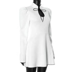Women's Lace - Up White V - Neck A - Line Short Dress