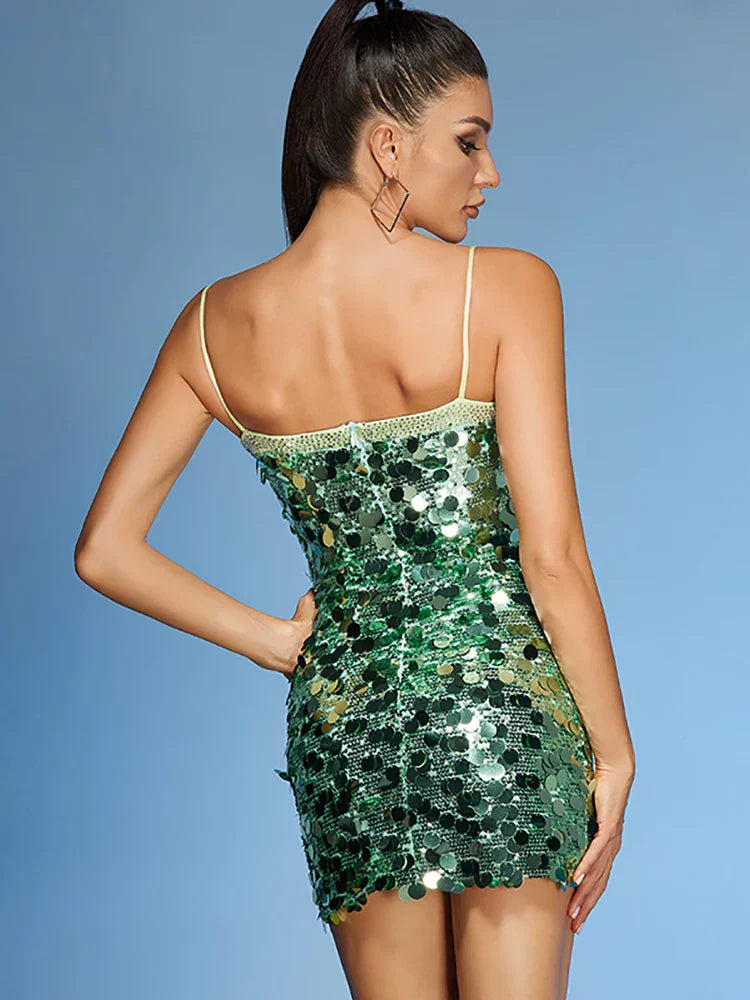 Spaghetti Strap Diamonds Patchwork Mini Dress