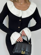 Patchwork Contrast Ribbed Midi Dress