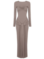 Long Sleeve Pleated Draped Maxi Dress