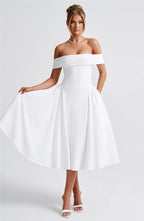 Off - Shoulder Flare Midi Dress