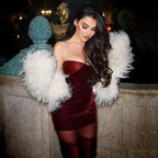 Velvet Off - shoulder Strapless Mini Dress