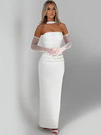 Scarf Collar Strapless Off - shoulder Long Dress