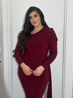 Skew Collar Long Sleeve Maxi Dress