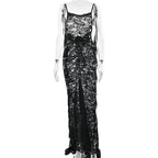 Lace Patchwork Backless Trailing Long Dress