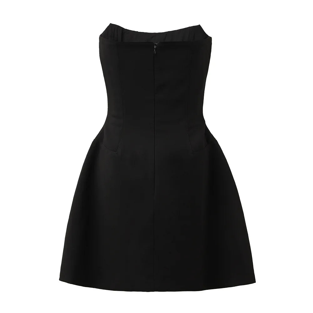 Diamonds Black Crystal Pearl Mini Midi Dress