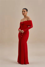 Off - shoulder Strapless Rose Long Sleeve Dress