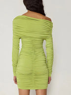 One Shoulder Pleated Mini Dress