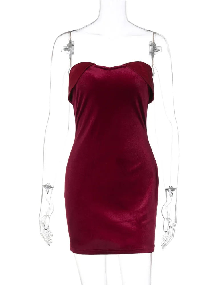 Velvet Off - shoulder Strapless Mini Dress