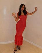 Crochet Maxi Dress with Ruffle Trim