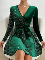 Ailen Exclusive Sequin Wrap Dress Chic Silhouette Collection