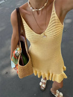 Knit Ruffle Hollow SeeThrough Mini Dress