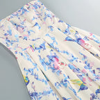 Floral printed strapless back tied rope dress