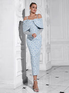 Off-Shoulder Mesh Floral Slim Long Lace Dress