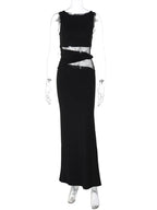 Sheer Lace O Neck Bodycon Long Tank Dress