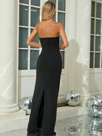 Black Strapless Pearls Beaded Embellished Maxi Dress