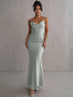 Floral Draped Backless Maxi Silk Dress
