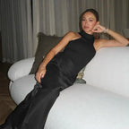 Satin Sleeveless High Neck Dress