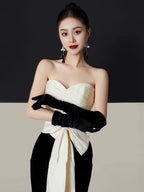 3D Flower Bowknot Patchwork Velvet Dress