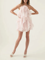 Solid Spliced Appliques Loose Mini Dress