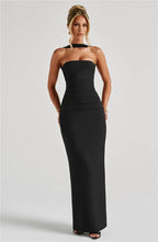 Scarf Collar Strapless Off - shoulder Long Dress
